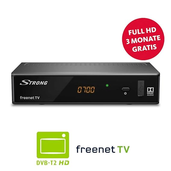 STRONG SRT 8541 DVB-T2 Receiver, freenet-TV Full HD (HDMI, LAN, SCART, Mediaplayer, USB, nur für DE geeignet) Schwarz
