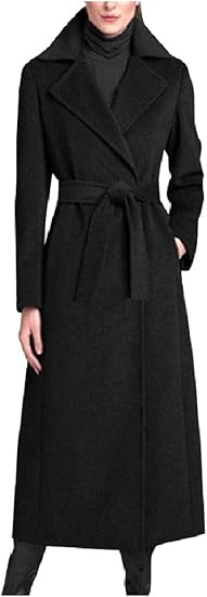 Amazon Sayahe 女性折り目襟 ラペルウールベルトアンクル長トレンチコート コート ジャケット 通販