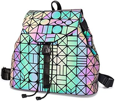 Shard Lattice Design Geometric Backpack Holographic Reflective Backpacks PU Leather Fashion Backpack (D Big)