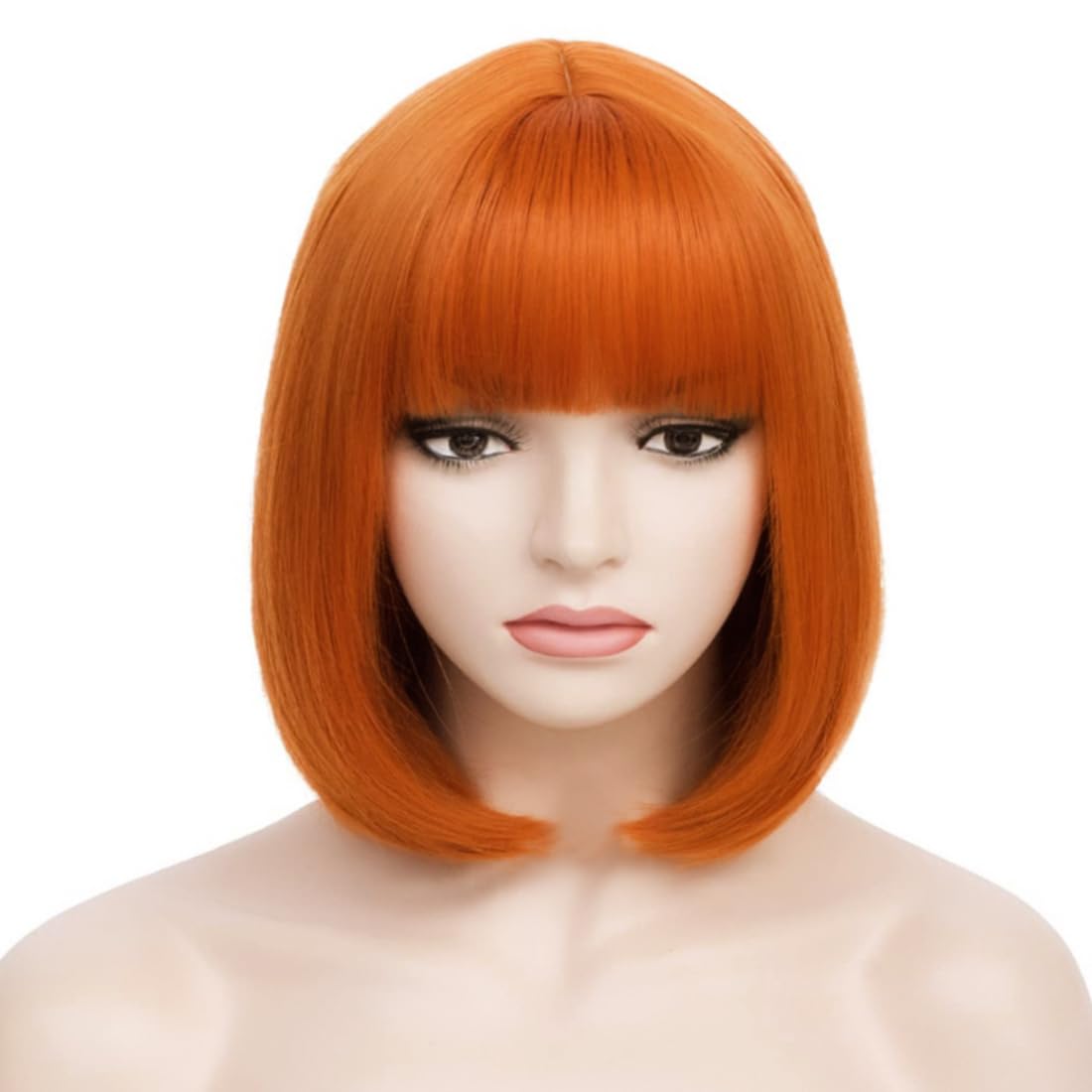 PORSMEER Short Ginger Bob Wigs with Fringe For Unisex Womens Girls Natural Synthetic Hair Colorful Costume Cosplay Wig for Anime Halloween Fancy Dress Party+Wig Cap,Copper Brown — image 1
