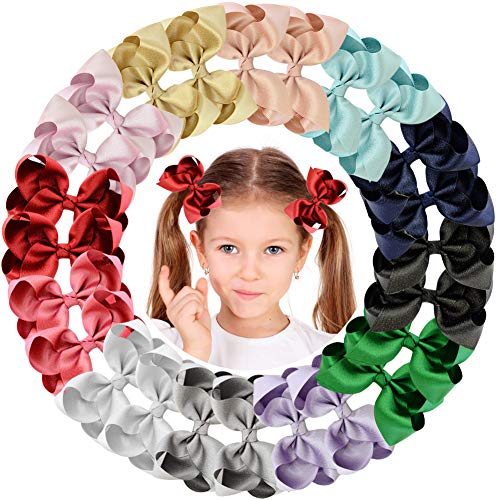 12 Pairs 4.5 Inch Baby Girls Toddler Hair Bows With Alligator Clip Grosgrain Barrettes Bundles Accessories for Infant (12 Pairs 757) - Thumbnail 6