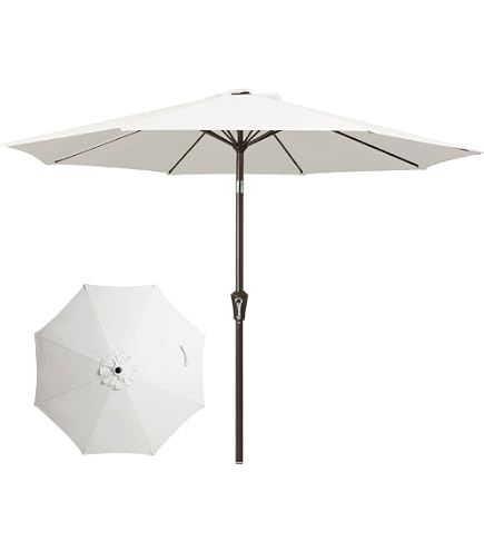 California Umbrella 9' Round Aluminum Market Umbrella, Crank Lift, Push Button Tilt, Black Pole, White Olefin : Patio Umbrellas : Patio, Lawn & Garden
