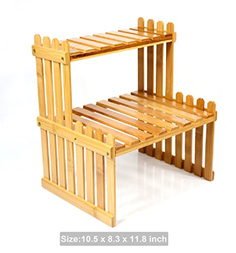 image for Bamboo Plant Stand, Rerii 2-Tier, Compact, Flower Potted Plant Display