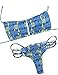 NAFLEAP Women's Bikini Swimsuits Set Bandeau Orange Bikini Top Brazilian String Halter Smocked Keyhole Bathing Suit, Blue Yellow, S