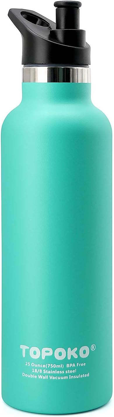 TOPOKO 25 OZ Hydro Double Wall Flask Stainless Steel Water Bottle, Bite Valve Top, Vacuum Insulated, Sweat Proof, Leak Proof Sports Thermos. Standard Mouth 25oz, BPA-Free, Keep Cold 24 Hours