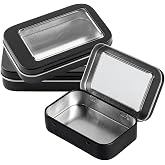 Restaurantware-RW Base 4.5 Ounce Rectangular Tin Containers, 10 Durable Tin Boxes With Lids - Clear Window Lids, Rounded Edges, Black Storage Containers, Customizable, Fits Mints, Or Pills