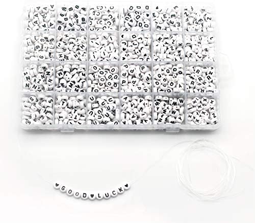 1350 Pieces 4×7mm White Round Acrylic Alphabet Letter Beads A-Z and Heart for Jewelry Making Bracelets Necklaces Key Chains and Kids Jewelry Each Letter Included