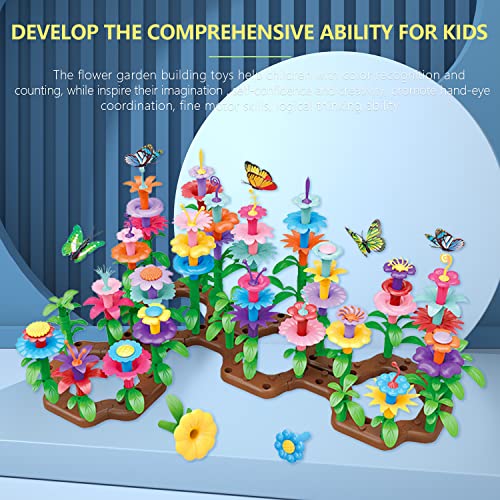FENGYUAN Flower Building Toy Set for Girls, Arts and Crafts Kit for Toddlers, STEM Activities and Gardening Pretend Playset, 148 pcs