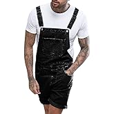 Runcati Mens Denim Shorts Bib Overall Jean Romper Casual Loose Fit Walkshort Button Pockets Summer Jumpersuit