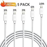 iPhone Charger Cablex Lightning Cable 8 Pin iPhone Charging Cable Cord 3FT 3FT 3FT 6FT 10FT Compatible with iPhone X 8 8Plus 7 7Plus 6s 6sPlus 6 6Plus SE 5 5s 5c iPad iPod & More (white, 5pack)