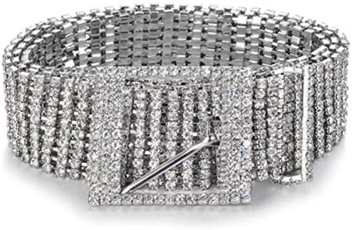 Women Fashion Silver Sparkle Crystal Rhinestone Chain Belt Waistband for Party Club Evening Waist Chain Decor