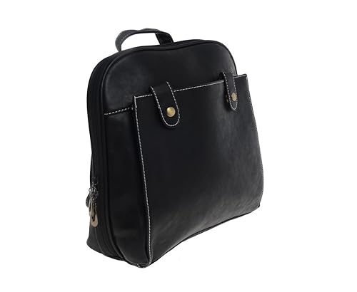 black leather look backpack women's