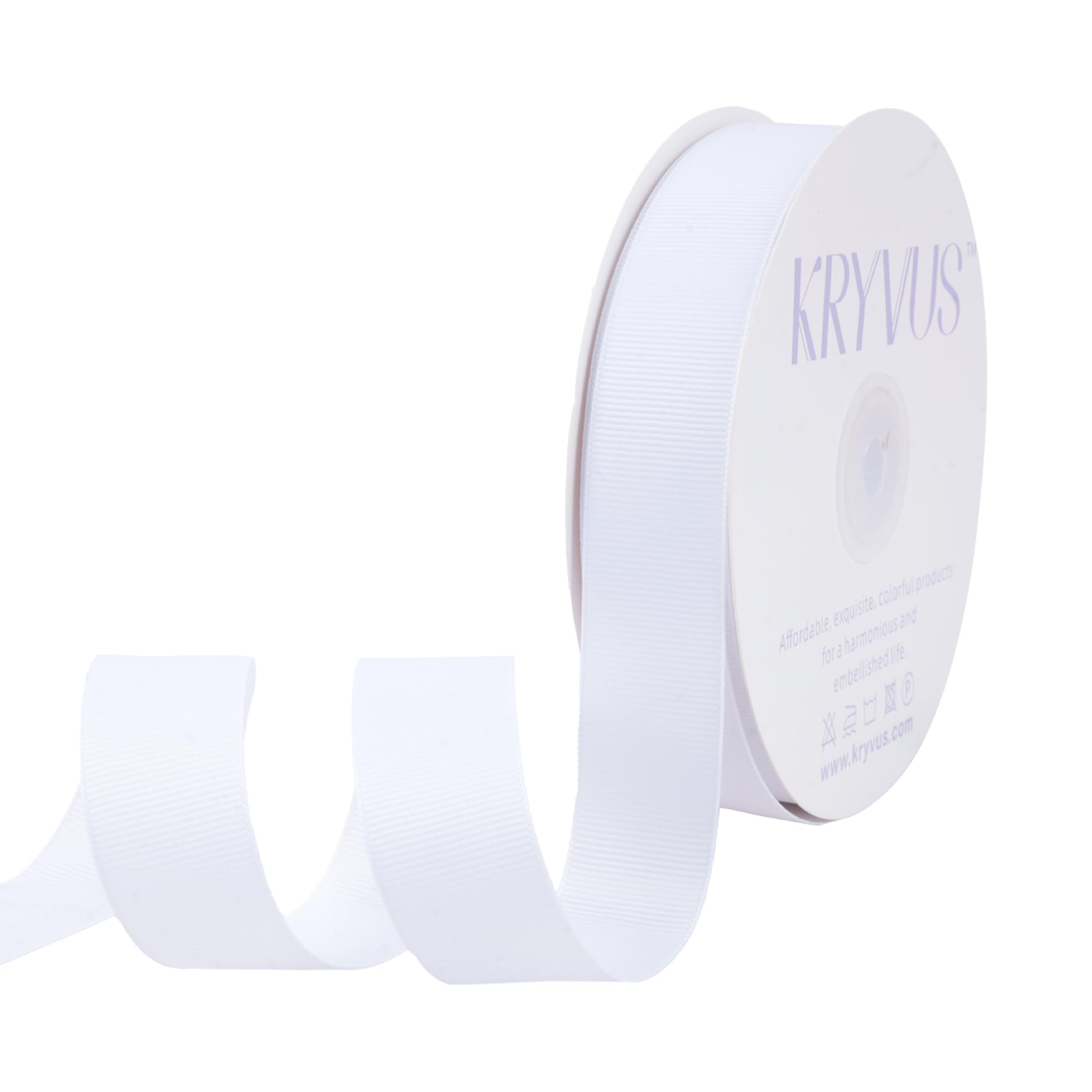 Kryvus Grosgrain Ribbon, White Ribbon 25mm x Continuous 45 Metres, White Grosgrain Ribbons Perfect for Gift Wrapping, Crafts, Sewing, Wedding Decor, DIY Hair Accessories and More