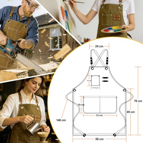 Delantales de cocina 2 piezas para mujer y hombre, mandiles ajustables con tirantes cruzados, 3 bolsillos, resistentes a salpicaduras, ideales para cocinar, barbacoa, hornear y jardinería, Café