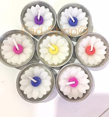 Candles fancy daisy flowers pollen random colors. Candle wax tea light candles in aromatherapy smokeless. A pack of 10 pieces.