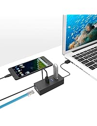 USB 3.0 Hub, iczi 3-Port USB 3.0 Hub con adaptador 10 100 1000 Gigabit Ethernet (RJ45 Gigabit Ethernet Convertidor), indicador LED, para iMac, Mac Mini, MacBook, MacBook Pro, MacBook Air, o cualquier PC