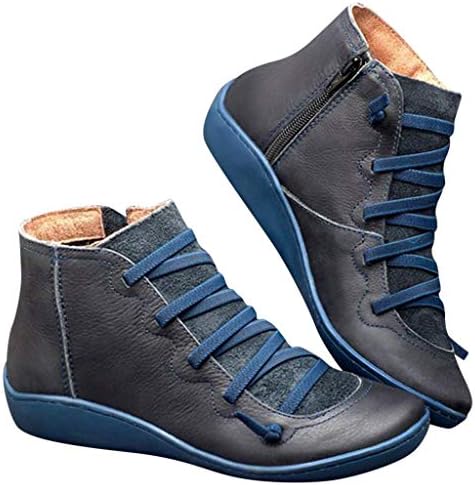 Muchy Clearence! 2019 New Arch Support Boots Comfy Flat Heel Lace Up Waterproof Walking Booties Soft Side Zip Ankle Boot