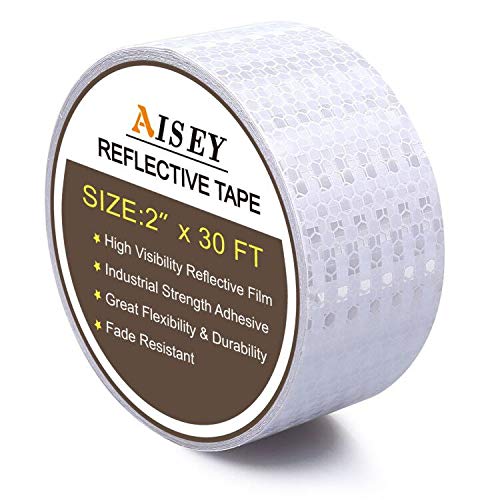 AISEY 2" X 30ft Reflective Tape White Outdoor High Vis Conspicuity Safety Tape, Reflector Tape Trailer Waterproof