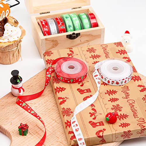 VGOODALL Christmas Ribbons, 12 Rolls x 5Yd Colorful Xmas Gift Wrapping Ribbon Metallic Glitter Craft Ribbon for Christmas Tree Gift Wrapping DIY Crafts Wreath Decoration