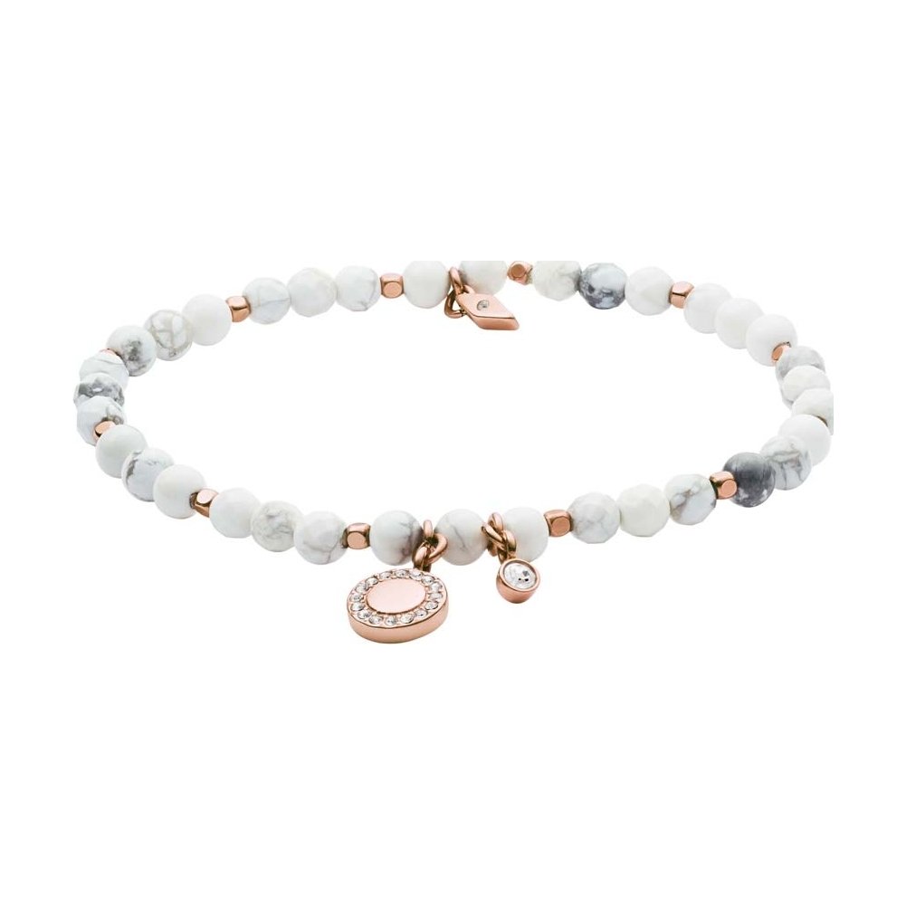 Fossil Armband Für Frauen Wellness, Innenlänge:165mm Weißes Halbedelsteinarmband, JA6934791