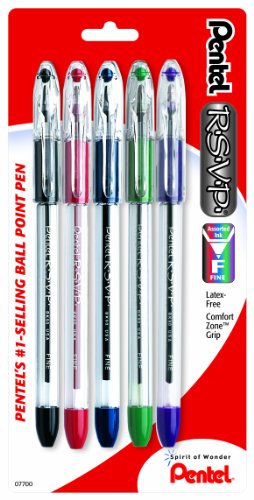 Pentel R.S.V.P. Ballpoint Pen, Fine Line, Assorted Ink, 5 Pack  (BK90BP5M)