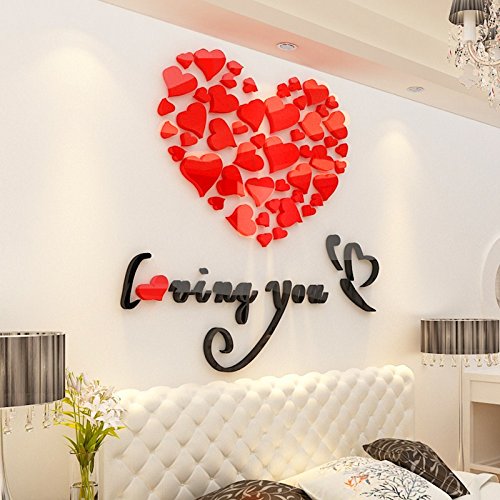 SIS Heart& Love- DIY Wall Stickers ,3D wall Decals,tattoos,wall decor-silver (medium 60 x60cm, Red)