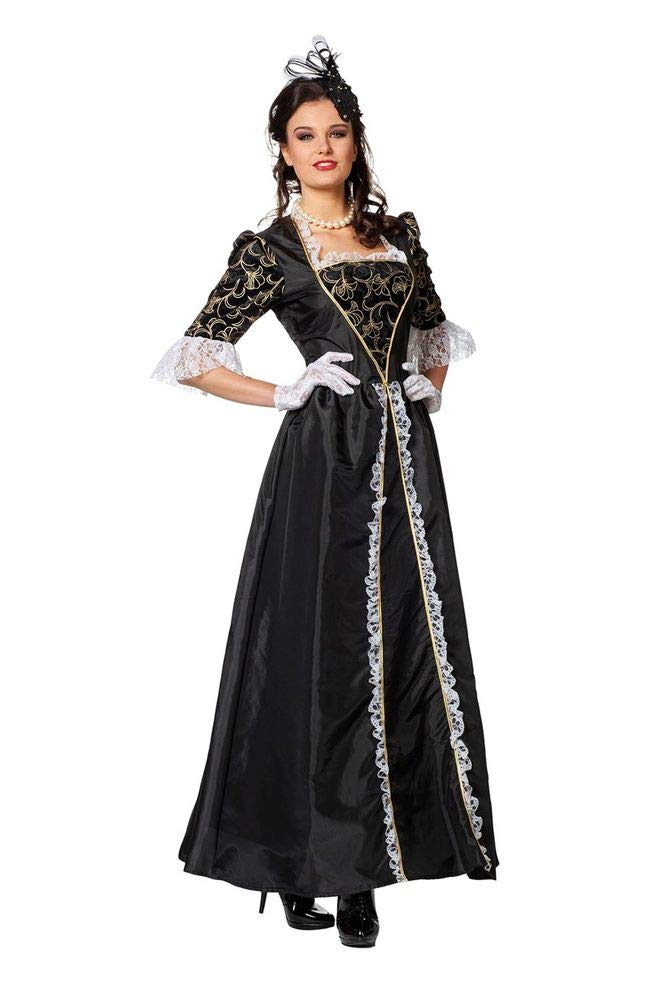 shoperama Marquise Women's Baroque Rococo Costume Taffeta Dress Countess Noble French Renaissance Madame de Pompadour Carnival, Colour: Black, Size: 46