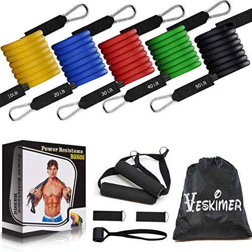 150LB Resistance Bands Set with Handles, Ankle Straps, Door Anchor and Workout Guide VESKIMER