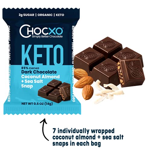 ChocXO Keto Dark Chocolate Coconut Snaps with Almonds and Sea Salt