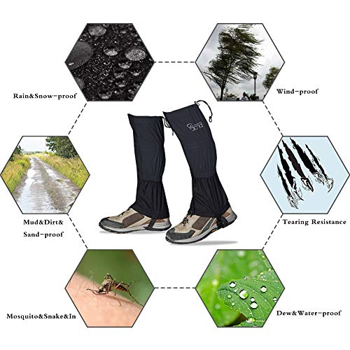 IDAND Waterproof Gaiters for Hiking Snow Gaiters Snow Leg Gaiters Snow Boot Gaiters Anti-Tear Oxford Fabric Outdoor Waterproof Snow Shoes for Outdoor Hiking Walking Hunting Climbing Mountain (Black)