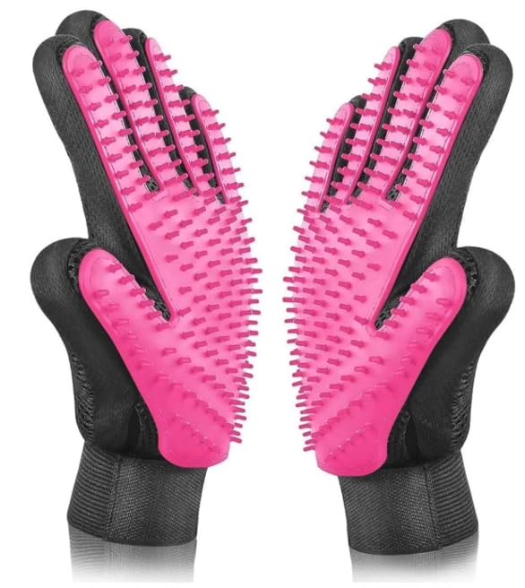 Hazels' Finest’ Pet Grooming Gloves 2 Pack, UPGRADED, Dog Deshedding Gloves, Pet Bathing Brush, For Dogs, Shedding Pets With Short Or Long Hair. (pink)