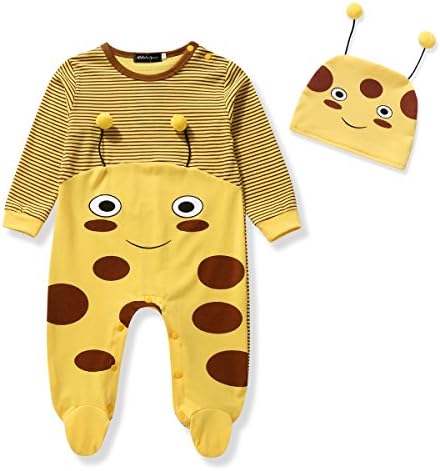 Baby Bodysuit Footie Jumpsuit & Cap 2 Pieces Organic Outfit Set Bee (6-12m(80), Bee)