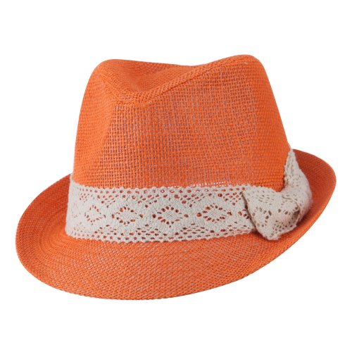 Lace Band Paper Straw Fedora - Orange OSFM