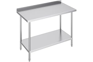 KIARIXO Stainless Steel Table for Work with Backsplash 48x24 Inch, Commercial Kitchen Table with High Load Bearing with Undershelf for Outdoor, Restaurants, Hotels, Workshops, Kitchens, Garages and Gardens