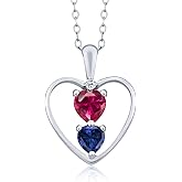 Gem Stone King 925 Sterling Silver Red Created Ruby Blue Created Sapphire and White Topaz Pendant Necklace For Women (1.11 Cttw, Heart 5MM and 4MM, with 18 Inch Silver Chain)