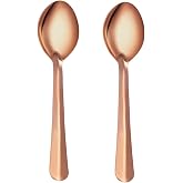 Copper Coffee Spoons Set 2PCS - 99% Pure Copper Handmade Bright Small Tea &amp; Stirring Spoons For Espresso - Elegant Mini Utensils With Long Handle