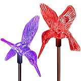 SolarDuke Solar Hummingbirds Holiday Decoration Pathway Lighting Garden Stake Lights Color Changing Outdoor Decor Patio Lawn Yard Path Decorative Ornaments (2 Pack)