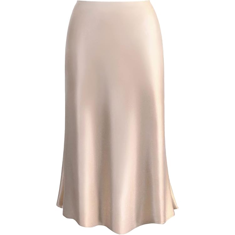 Jupe Midi Taille Haute En Satin - Avec Fente Latérale Et Taille élastique - VividHarbor - Pour Mariage, Soirée Ou Quotidien élégant - 8