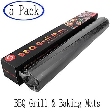 Grill Mat, Super Large Double-side 100% Non-stick and Heat Resistant BBQ Grill &amp; Baking Mats, Set of 5, 13" x 15.7", Black