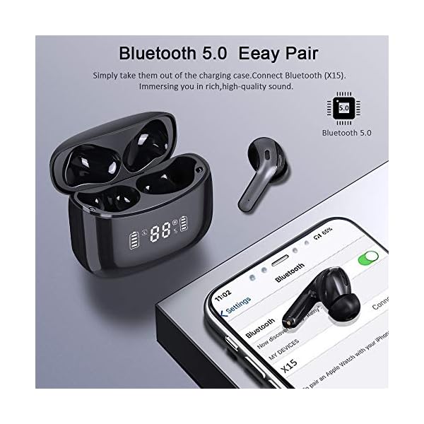 Wireless Earbuds, Bluetooth 5.1 Earphones with LED Display, IPX7 Waterproof in Ear Wireless Earphones, 40H Playtime…