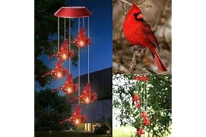 MILCRAFT Solar Cardinal Red Bird Wind Chime, Solar-Powered Mobile Hanging Patio Lights with 6 Vivid Hummingbirds，Multi-Color Changing LED Garden Decoration for Home Party Night Garden Decoration