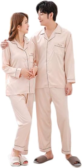 Amazon Co Jp ジュタオピン 合成 シルク パジャマ 上下セット レディース 長袖 ペア パジャマ 夏 ルームウェア メンズ 部屋着 ペア パジャマ 母の日 プレゼント ギフト 大きいサイズ 赤 黒 シャンバン ブルー 4色展開 服 ファッション小物
