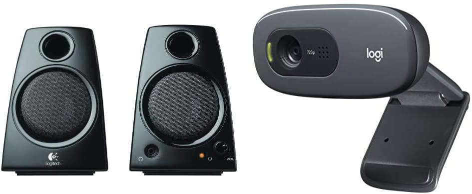 Logitech 3.5mm Jack Compact Laptop Speakers, Black (Z130) & C270 Desktop or Laptop Webcam, HD 720p Widescreen for Video Calling and Recording