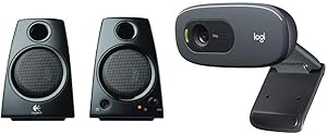 Logitech 3.5mm Jack Compact Laptop Speakers, Black (Z130) & C270 Desktop or Laptop Webcam, HD 720p Widescreen for Video Calling and Recording