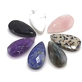 LE SKY 8 Pcs Natural Stone Pendants Faceted Waterdrop Shape Assorted Crystal Agate Stone Bead Upper Through Hole for Jewelry Making Necklace Earrings