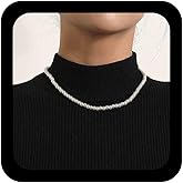 Iaceble Vintage Wedding Birdal Pearl Chain Choker Necklace White Pearl Strand Necklace Pearls Bead Collar Necklaces Jewelry for Women