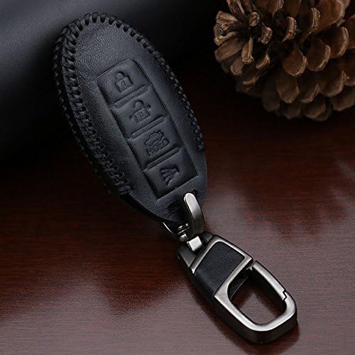 Leather 4Buttons Smart Key Fob Remote Cover Case Keyless Jacket Protector Holder for Nissan Rogue Maxima Altima Sedan Pathfinder (black 4keys)