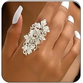Bestleey Vintage Flower Rings for Women Fashion Gold Silver Cubic Zirconia Rings Exaggerate Open Adjustable Ring Wedding Engagement Cocktail Party Fashion Jewelry