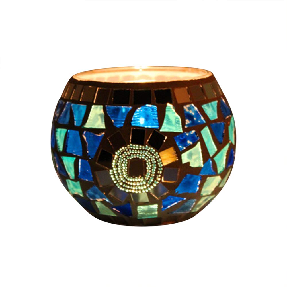 Mosaic Glass Candle Holder Vase Pen Holder, Crackled Glass Mosaic Tea Light Holder, Romantic Tea Light Candle Holder Home Decoration, 7 * 10.5cm (D)