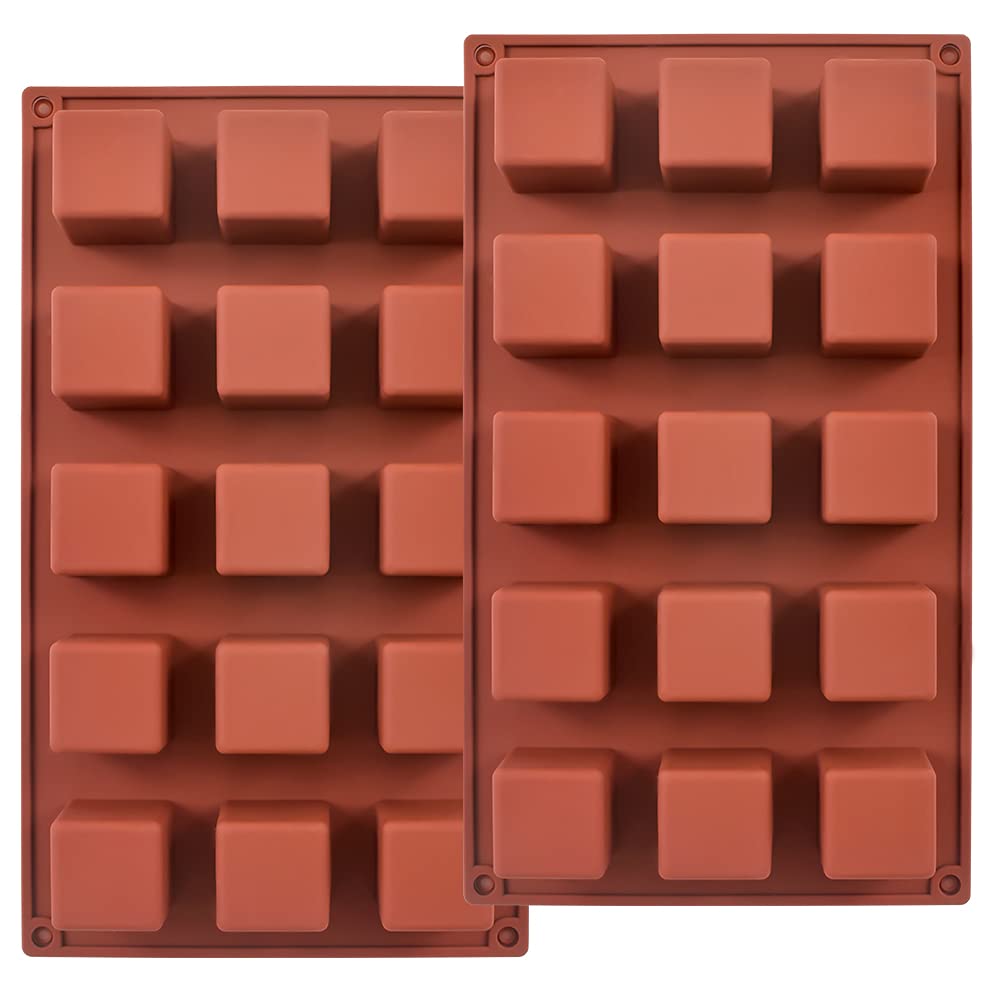ionEgg 15 Cavities 1.4 inch Square Silicone Mould, Cube Mould for Making Chocolate Candy, Cake, Ice Cube Tray, Truffles Pralines, Pack of 2